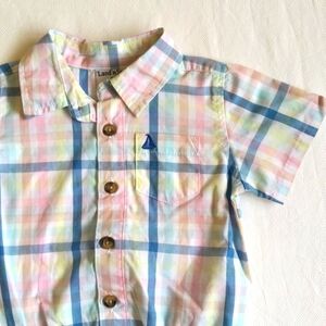 NEW land' n sea spring picnic plaid button front bodysuit diaper shirt 12 months